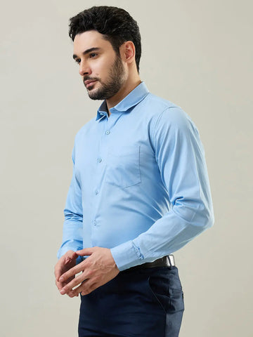 Sky Blue Solid Formal Shirt Tim Paris