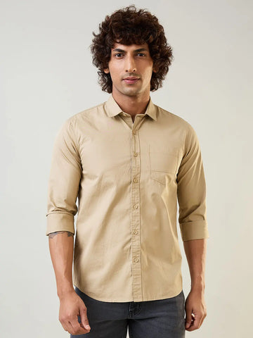 Satin Shirt Solid Camel Color Tim Paris