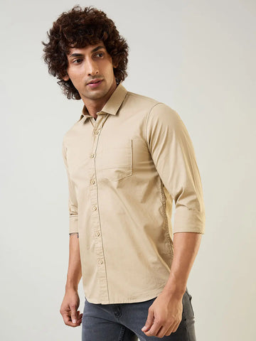Satin Shirt Solid Camel Color Tim Paris