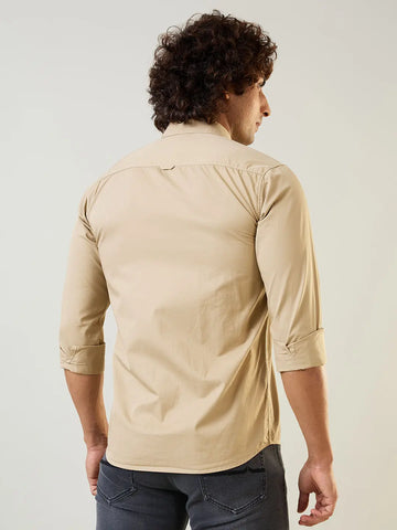 Satin Shirt Solid Camel Color Tim Paris