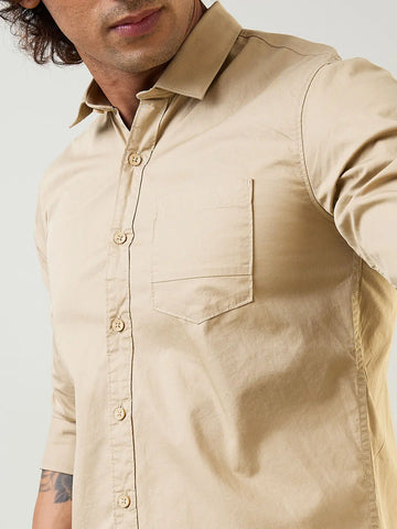 Satin Shirt Solid Camel Color Tim Paris