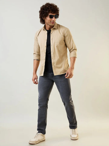 Satin Shirt Solid Camel Color Tim Paris