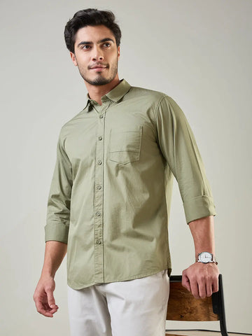 Olive Green Solid Shirt Tim Paris
