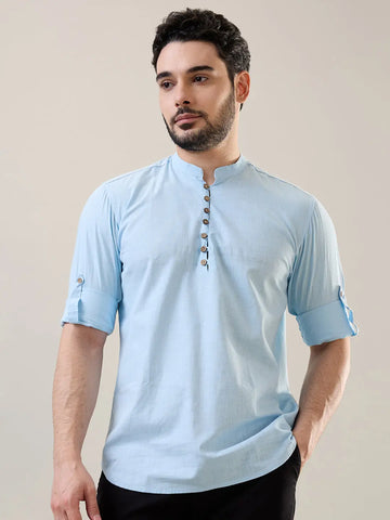 Sky Blue Solid Short Kurta Shirt Tim Paris