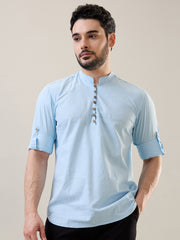 Sky Blue Solid Short Kurta Shirt
