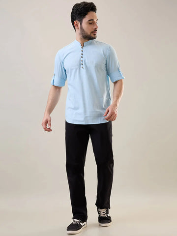 Sky Blue Solid Short Kurta Shirt Tim Paris