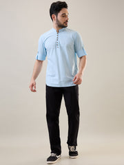 Sky Blue Solid Short Kurta Shirt
