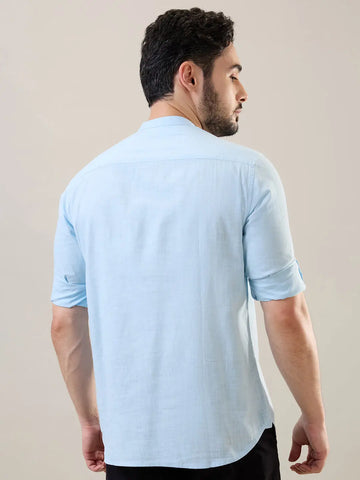 Sky Blue Solid Short Kurta Shirt Tim Paris