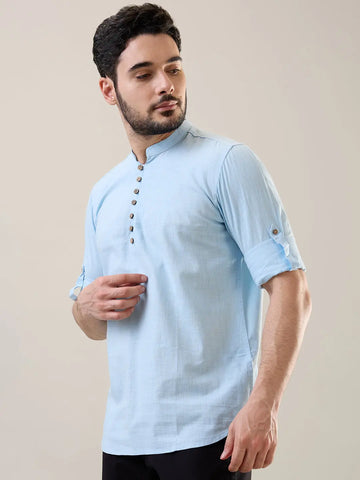 Sky Blue Solid Short Kurta Shirt Tim Paris