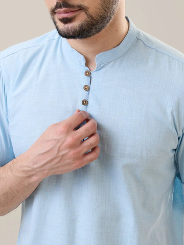 Sky Blue Solid Short Kurta Shirt Tim Paris