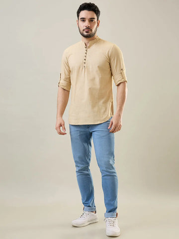 Khakhi Solid Short Kurta Tim Paris