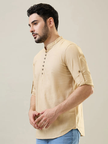 Khakhi Solid Short Kurta Tim Paris