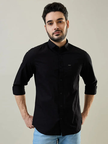 Black Solid Regular Fit Shirt TIM PARIS