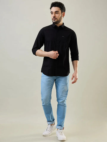 Black Solid Regular Fit Shirt TIM PARIS