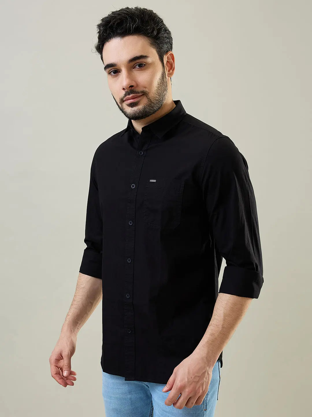 Black Solid Regular Fit Shirt TIM PARIS