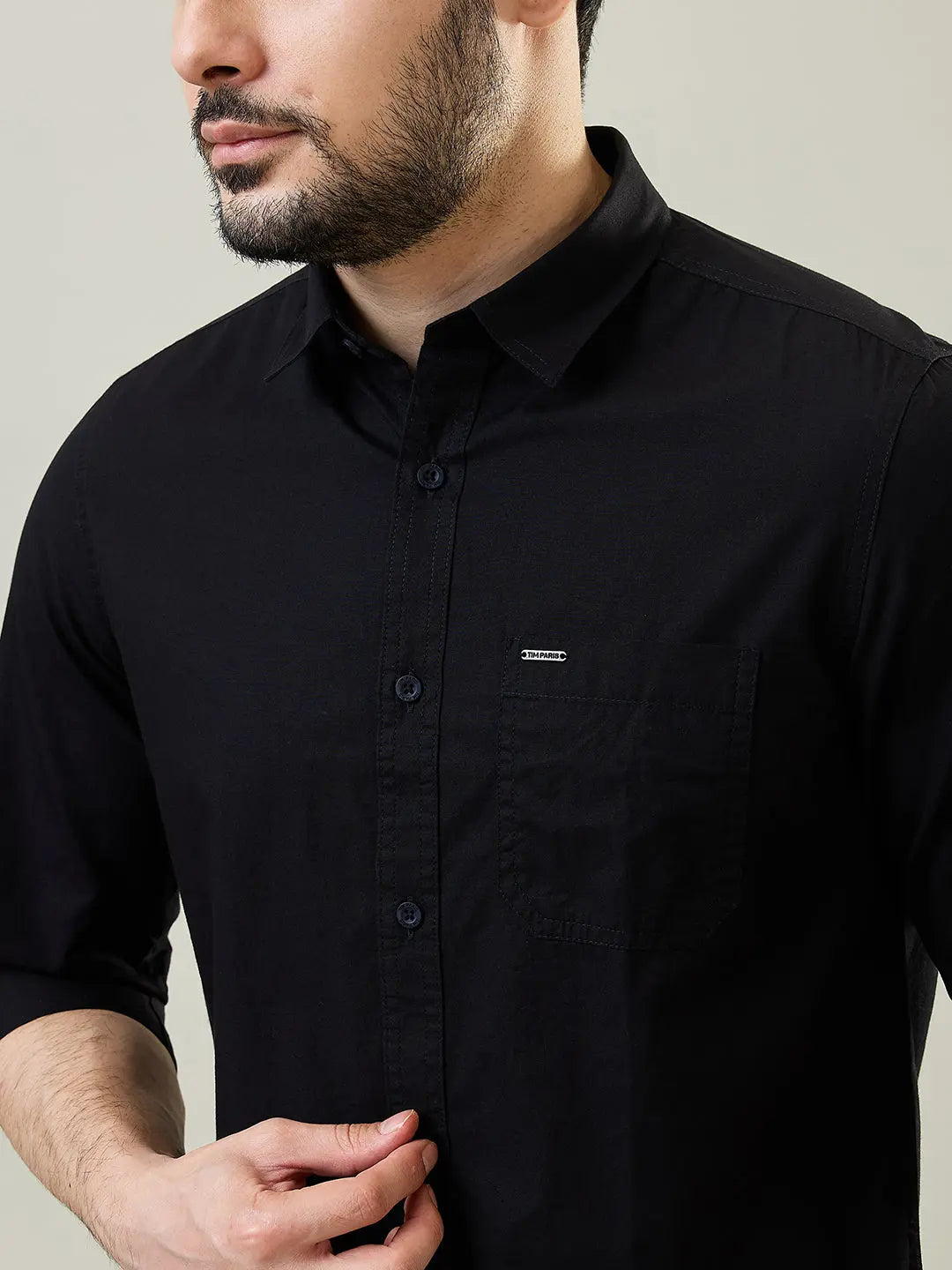 Black Solid Regular Fit Shirt TIM PARIS