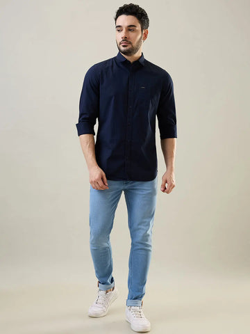 Navy Solid Casual Shirt Tim Paris