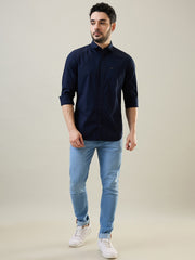 Navy Solid Casual Shirt