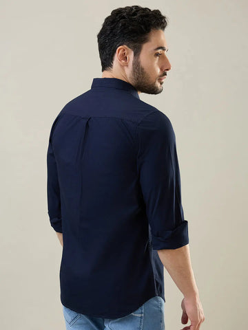 Navy Solid Casual Shirt Tim Paris