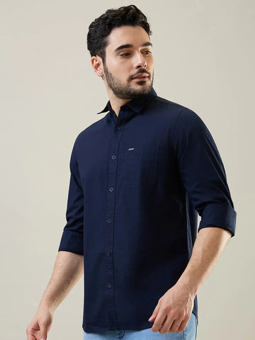 Navy Solid Casual Shirt Tim Paris