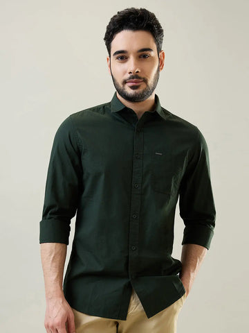 Olive Green Solid Regular Fit Shirt Tim Paris