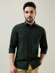 Olive Green Solid Regular Fit Shirt