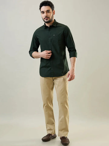 Olive Green Solid Regular Fit Shirt Tim Paris