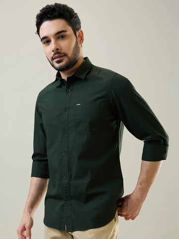 Olive Green Solid Regular Fit Shirt Tim Paris
