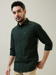 Olive Green Solid Regular Fit Shirt