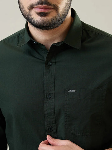 Olive Green Solid Regular Fit Shirt Tim Paris