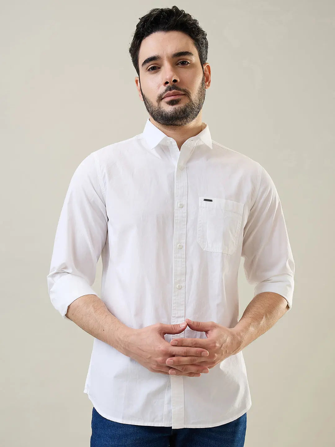 White Solid Regular Fit Shirt TIM PARIS