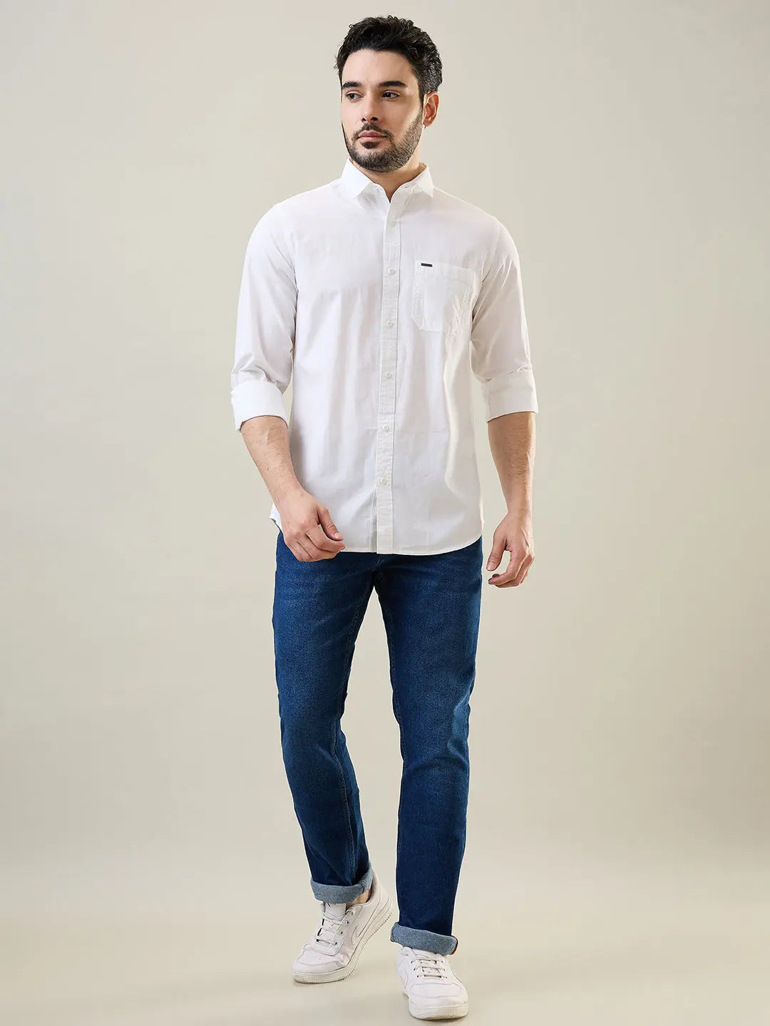 White Solid Regular Fit Shirt TIM PARIS
