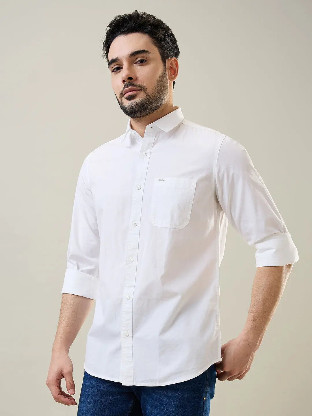 White Solid Regular Fit Shirt TIM PARIS