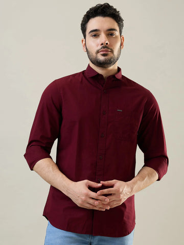 Wine Solid Casual Shirt Tim Paris