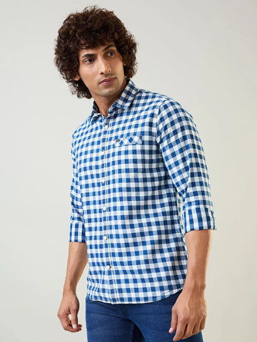Blue Micro Check Shirt Tim Paris