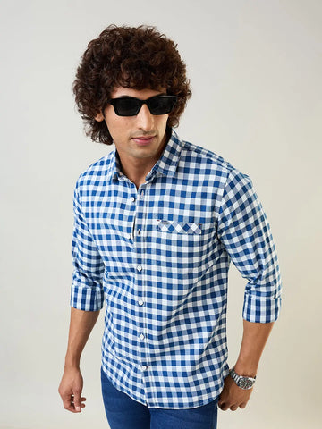 Blue Micro Check Shirt Tim Paris