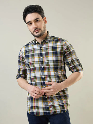 Indigo Checkered Regular Fit Shirt TIM PARIS