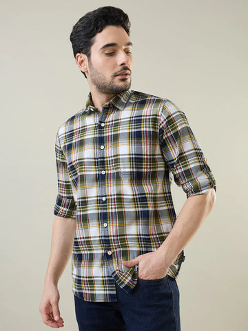 Indigo Checkered Regular Fit Shirt TIM PARIS
