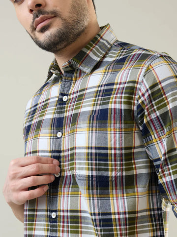 Indigo Checkered Regular Fit Shirt TIM PARIS