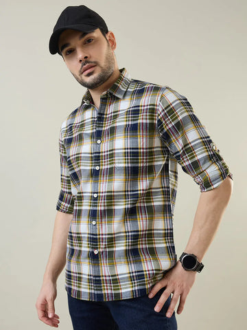 Indigo Checkered Regular Fit Shirt TIM PARIS