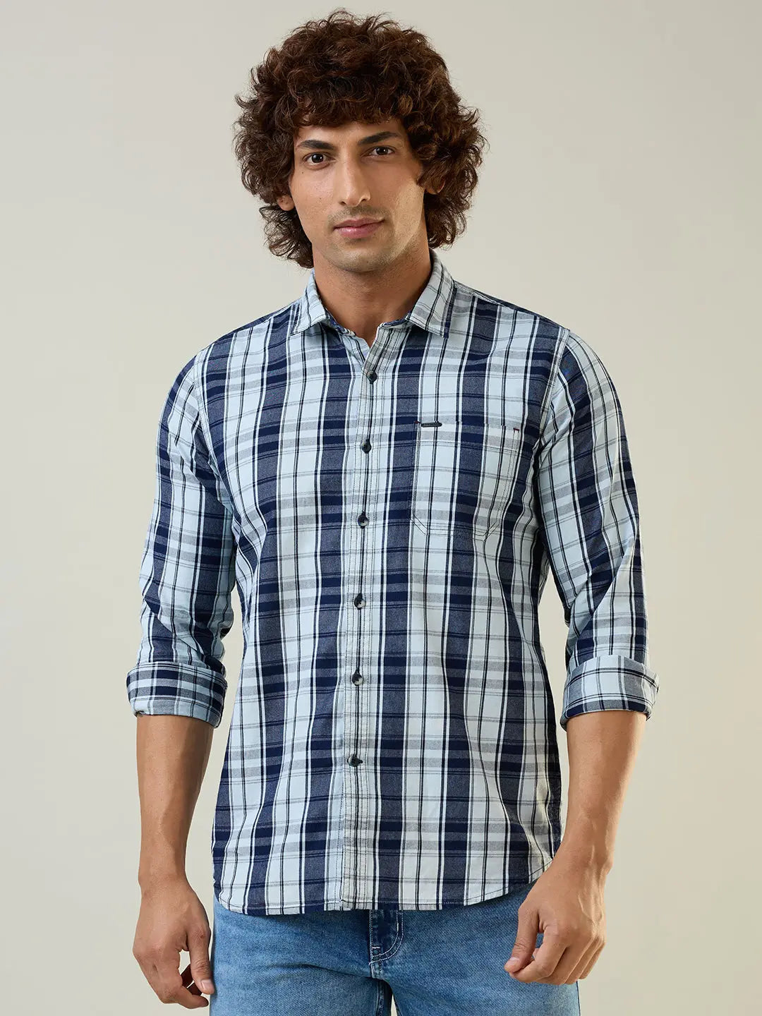 Navy Checkered Regular Fit Shirt TIM PARIS