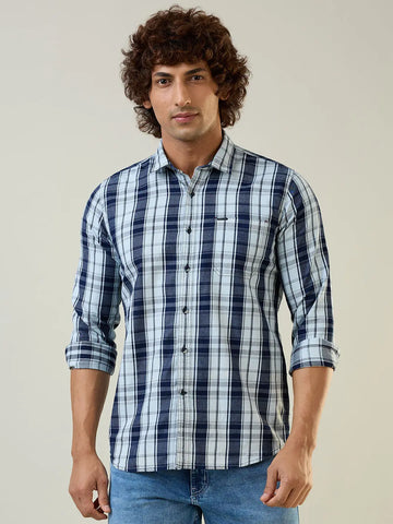 Navy Checkered Regular Fit Shirt TIM PARIS
