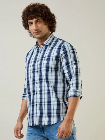 Navy Checkered Regular Fit Shirt TIM PARIS