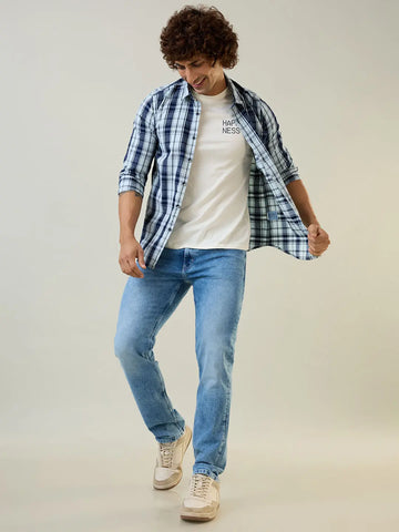 Navy Checkered Regular Fit Shirt TIM PARIS