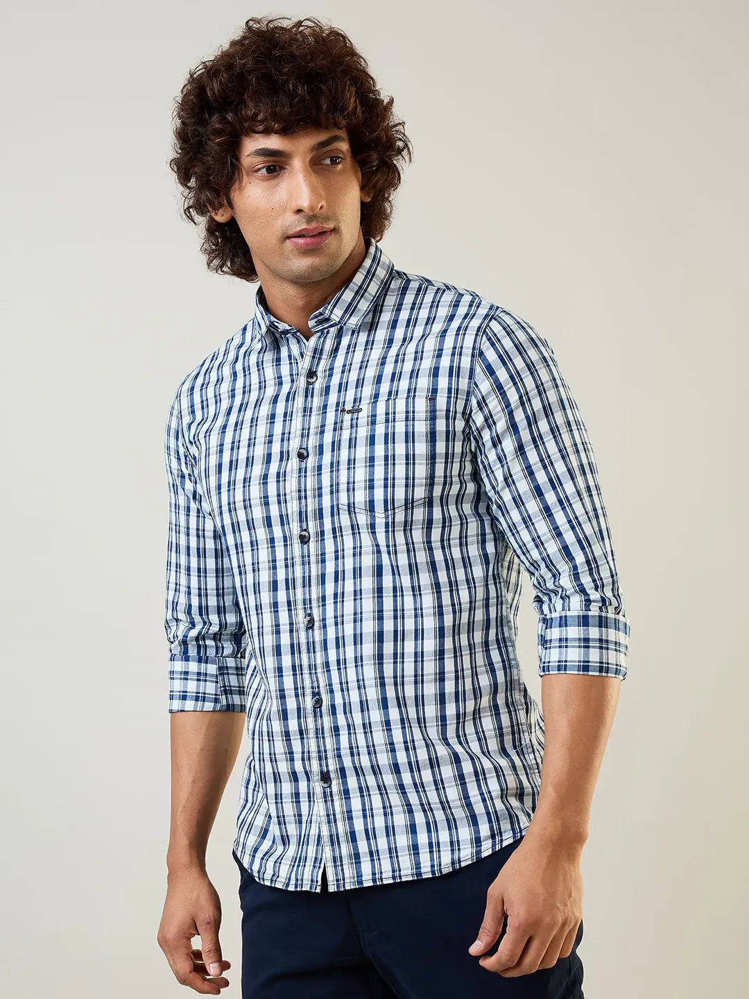Indigo Checkered Regular Fit Shirt TIM PARIS