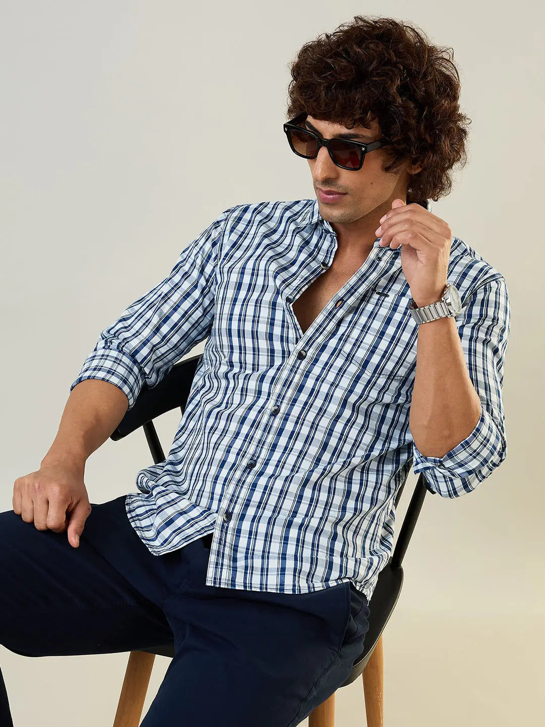 Indigo Checkered Regular Fit Shirt TIM PARIS
