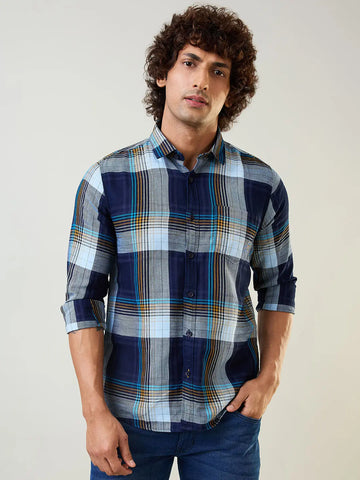 Indigo Checkered Regular Fit Shirt TIM PARIS