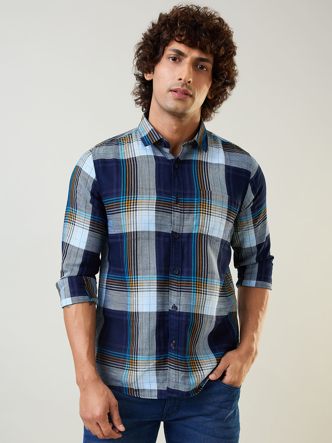 Indigo Checkered Regular Fit Shirt