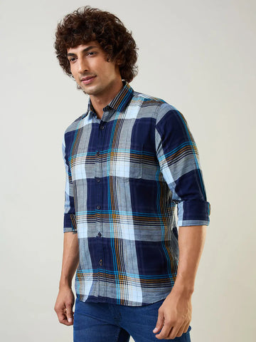 Indigo Checkered Regular Fit Shirt TIM PARIS
