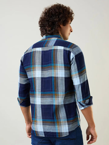 Indigo Checkered Regular Fit Shirt TIM PARIS